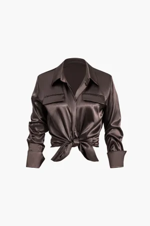 Satin Fake Pocket Long-Sleeve Shirt>MICAS New