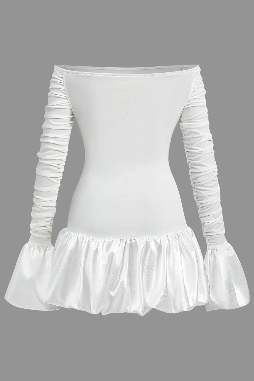 Satin Off Shoulder Puff Sleeve Patchwork Ruched Mini Dress>MICAS Discount