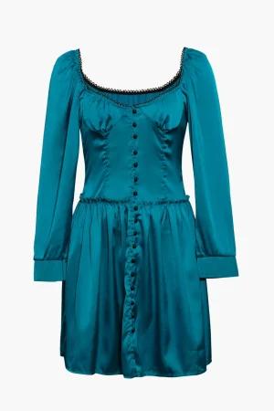 Satin Off The Shoulder Buttons Down Mini Dress>MICAS Best