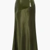 Satin Patchwork Faux Leather Asymmetrical Skirt>MICAS Fashion