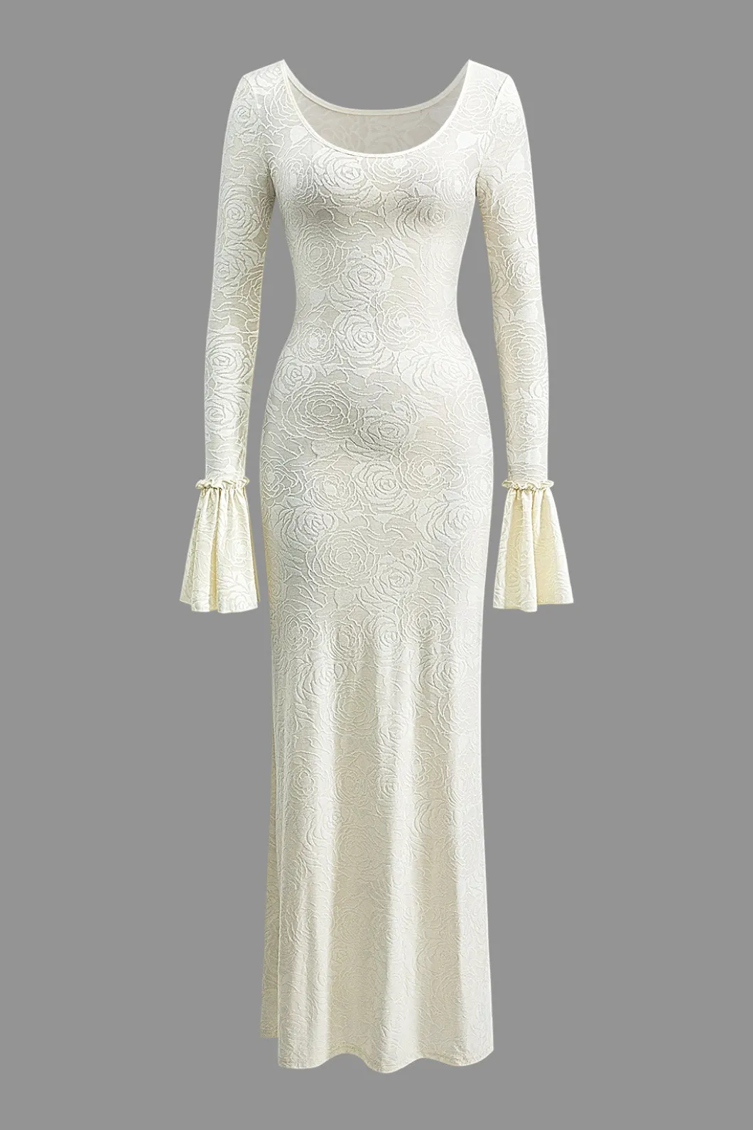 Scallop Edge Bell Sleeve Long Sleeve Maxi Dress>MICAS Online