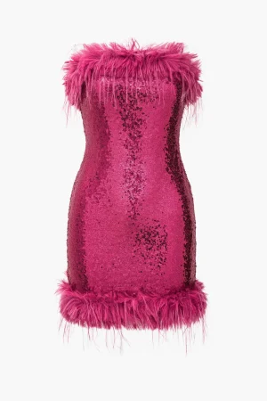 Sequin Feather Sleeveless Mini Dress>MICAS New