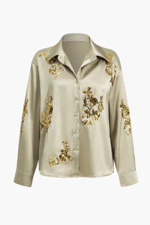 Sequin Slit Long-Sleeve Shirt>MICAS Hot