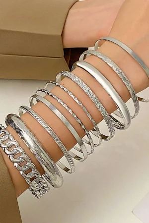 Set of 10 Metal Chain Bracelet Set>MICAS Fashion
