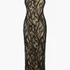 Sheer Lace Embroidered Slip Maxi Dress>MICAS New