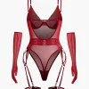 Sheer Mesh Belted Backless Bodysuit With Glove>MICAS Fashion