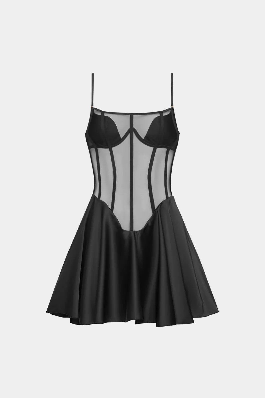 Sheer Mesh Corset Bustier Mini Dress>MICAS Clearance