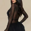 Sheer Mesh Patchwork Long Sleeve Mini Dress>MICAS Sale