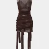 Sheer Mesh Wrap Tie Ribbon Mini Dress>MICAS Outlet