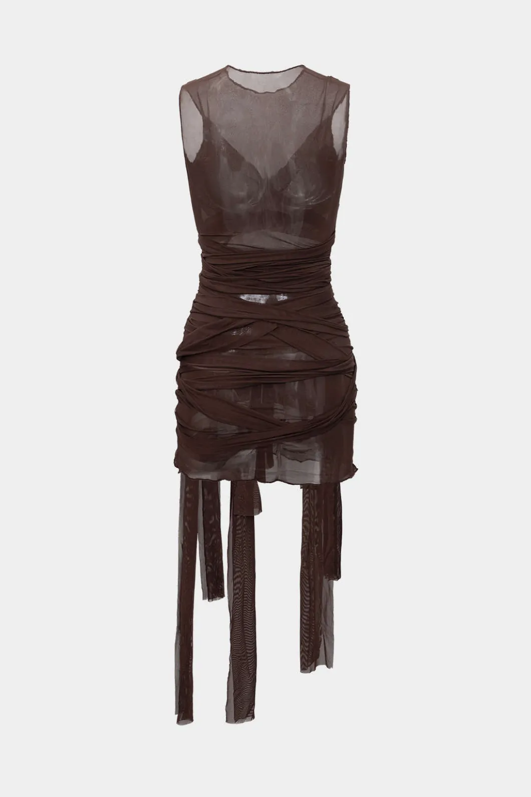 Sheer Mesh Wrap Tie Ribbon Mini Dress>MICAS Outlet