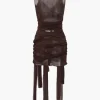 Sheer Mesh Wrap Tie Ribbon Mini Dress>MICAS Outlet