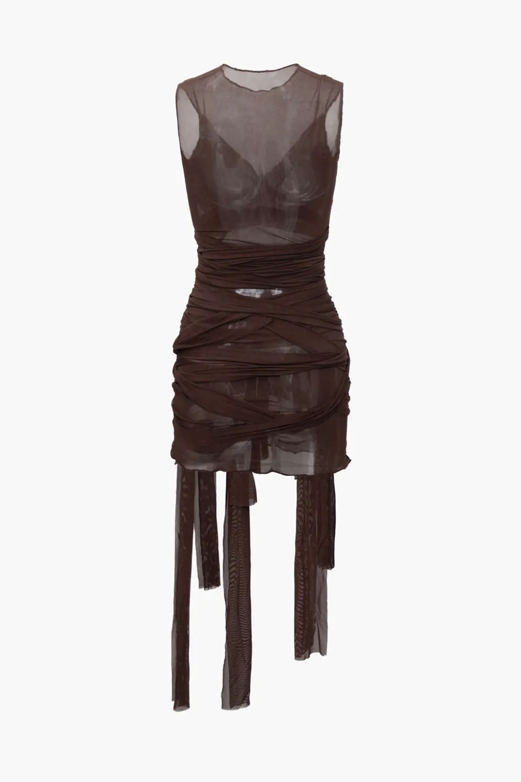 Sheer Mesh Wrap Tie Ribbon Mini Dress>MICAS Outlet