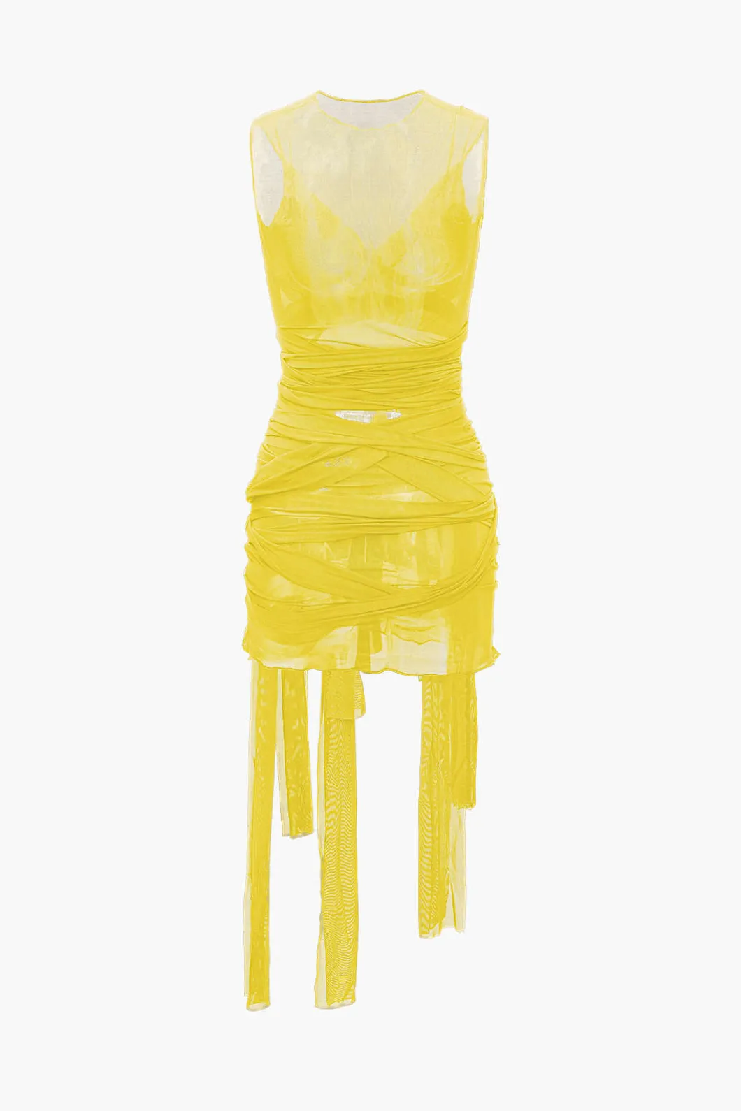 Sheer Mesh Wrap Tie Ribbon Mini Dress>MICAS Outlet