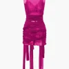 Sheer Mesh Wrap Tie Ribbon Mini Dress>MICAS Outlet