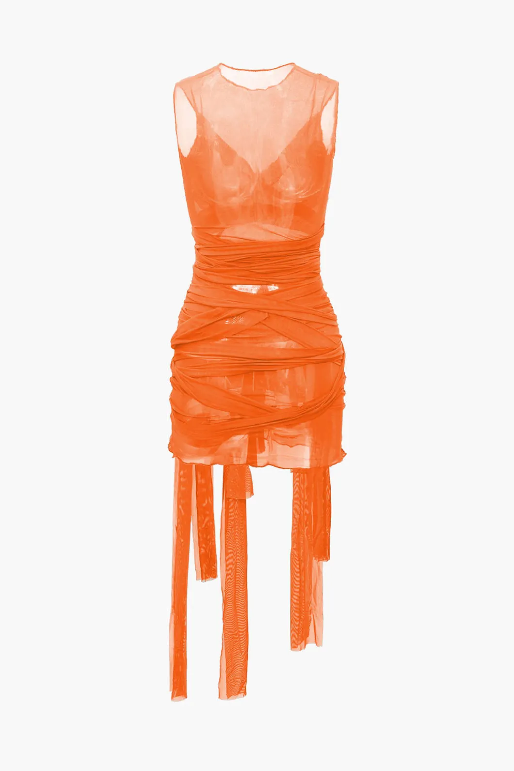 Sheer Mesh Wrap Tie Ribbon Mini Dress>MICAS Outlet