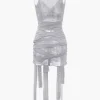 Sheer Mesh Wrap Tie Ribbon Mini Dress>MICAS Outlet