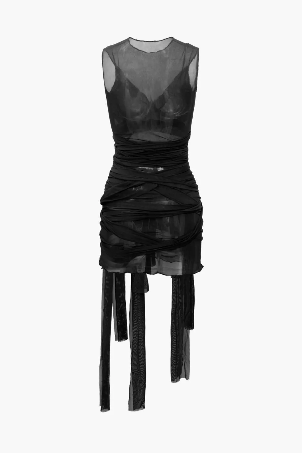 Sheer Mesh Wrap Tie Ribbon Mini Dress>MICAS Outlet