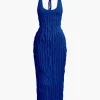 Sheer Ruffle Texture Halter Backless Maxi Dress>MICAS Discount