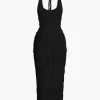 Sheer Ruffle Texture Halter Backless Maxi Dress>MICAS Discount