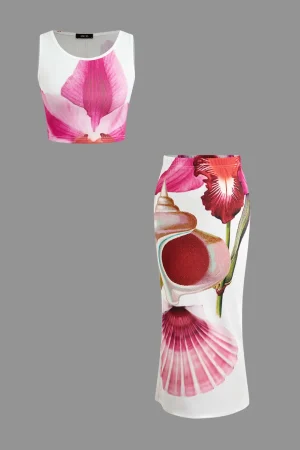 Shell and Floral Print Skirt Set>MICAS Discount
