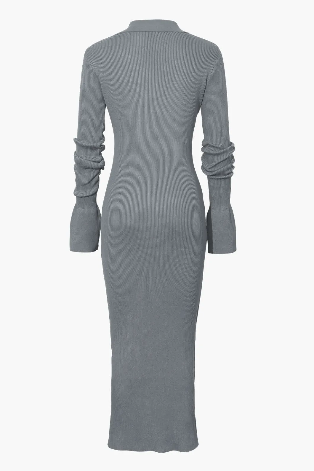 Shell Sleeve Ribbed Buttons Down Maxi Dress>MICAS Fashion