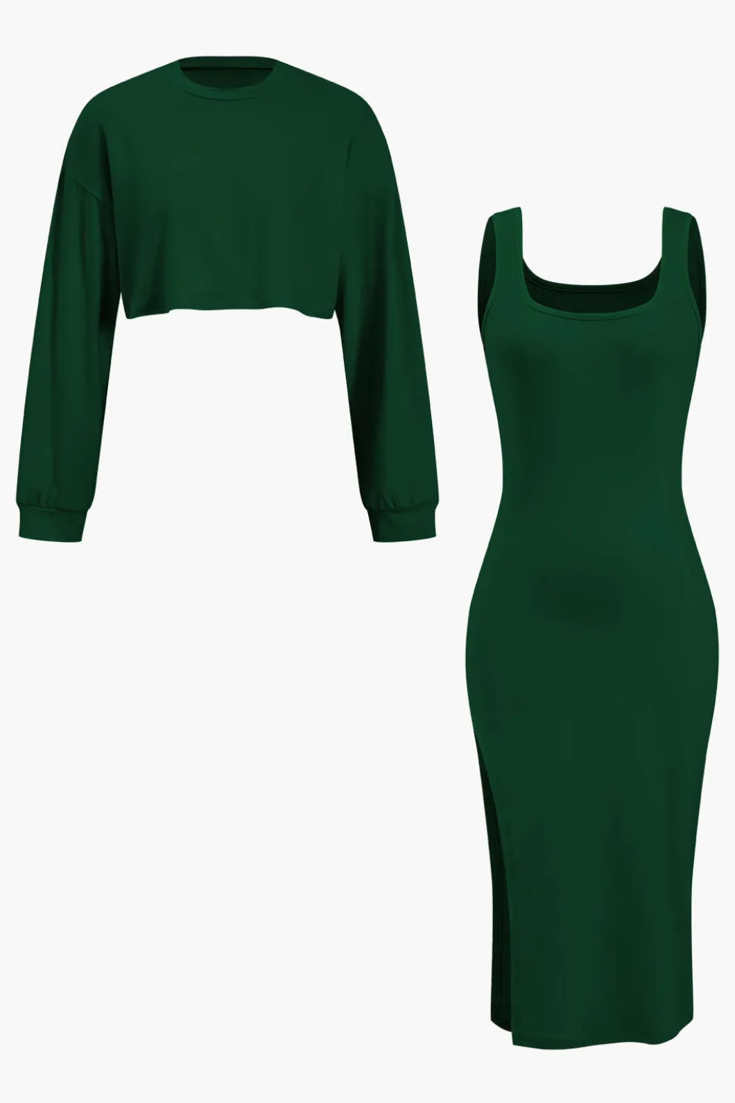 Side Slit Long Sleeve Midi Dress Set>MICAS Outlet