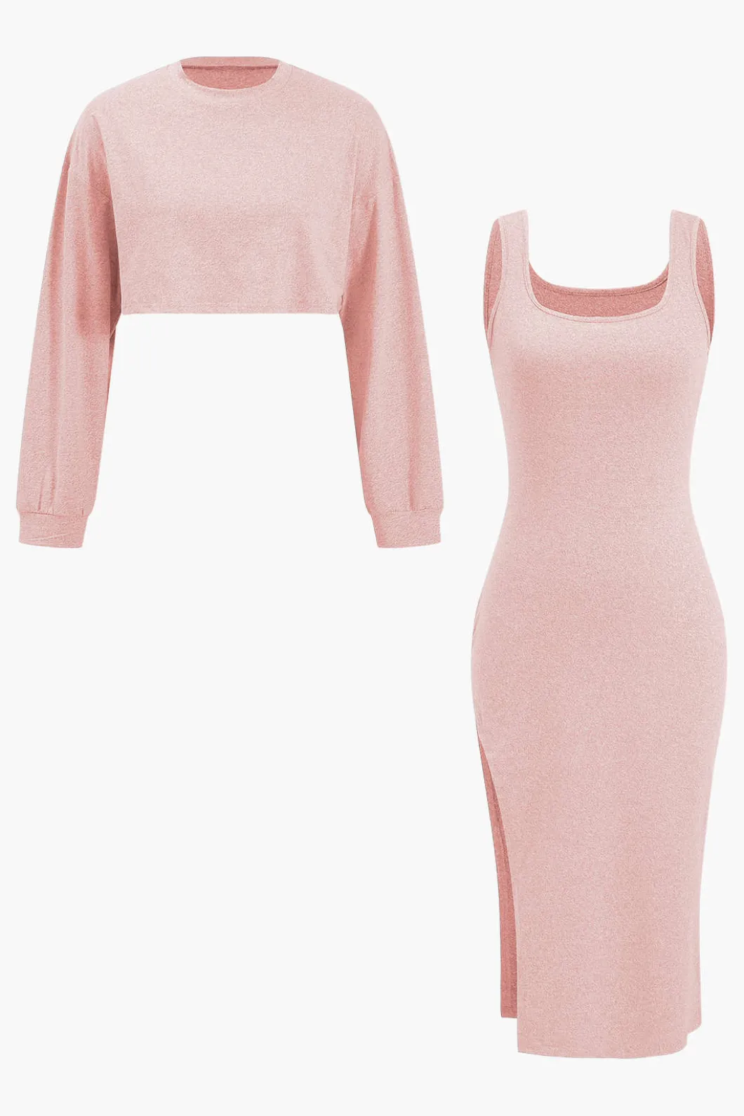 Side Slit Long Sleeve Midi Dress Set>MICAS Outlet