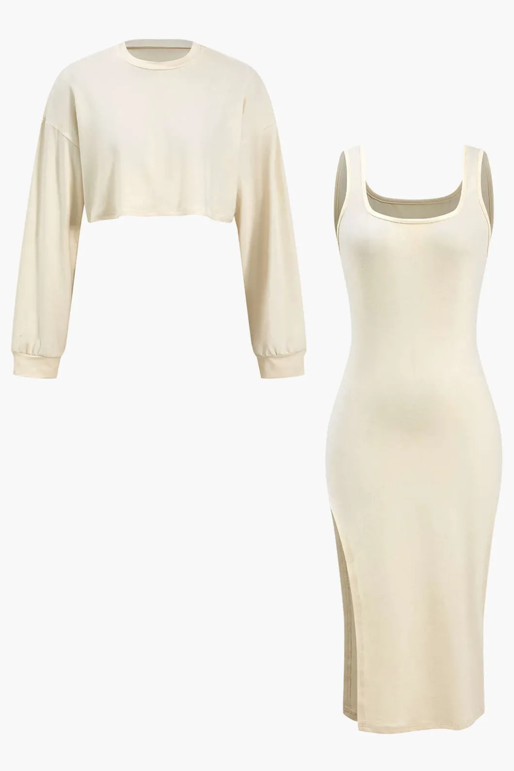 Side Slit Long Sleeve Midi Dress Set>MICAS Outlet