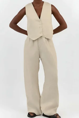 Sleeveless Button Vest And Wide Leg Pants Set>MICAS Outlet