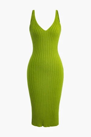 Sleeveless V-Neck Knit Midi Dress>MICAS Online