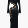 Snake Print Cut Out Long Sleeve Slit Maxi Dress>MICAS Sale