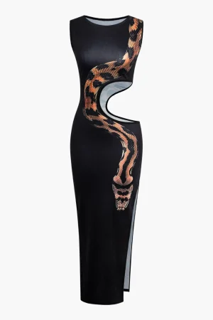 Snake Print Cut Out Sleeveless Slit Maxi Dress>MICAS Outlet