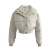 Solid Button Zipper Puffer Outerwear>MICAS New