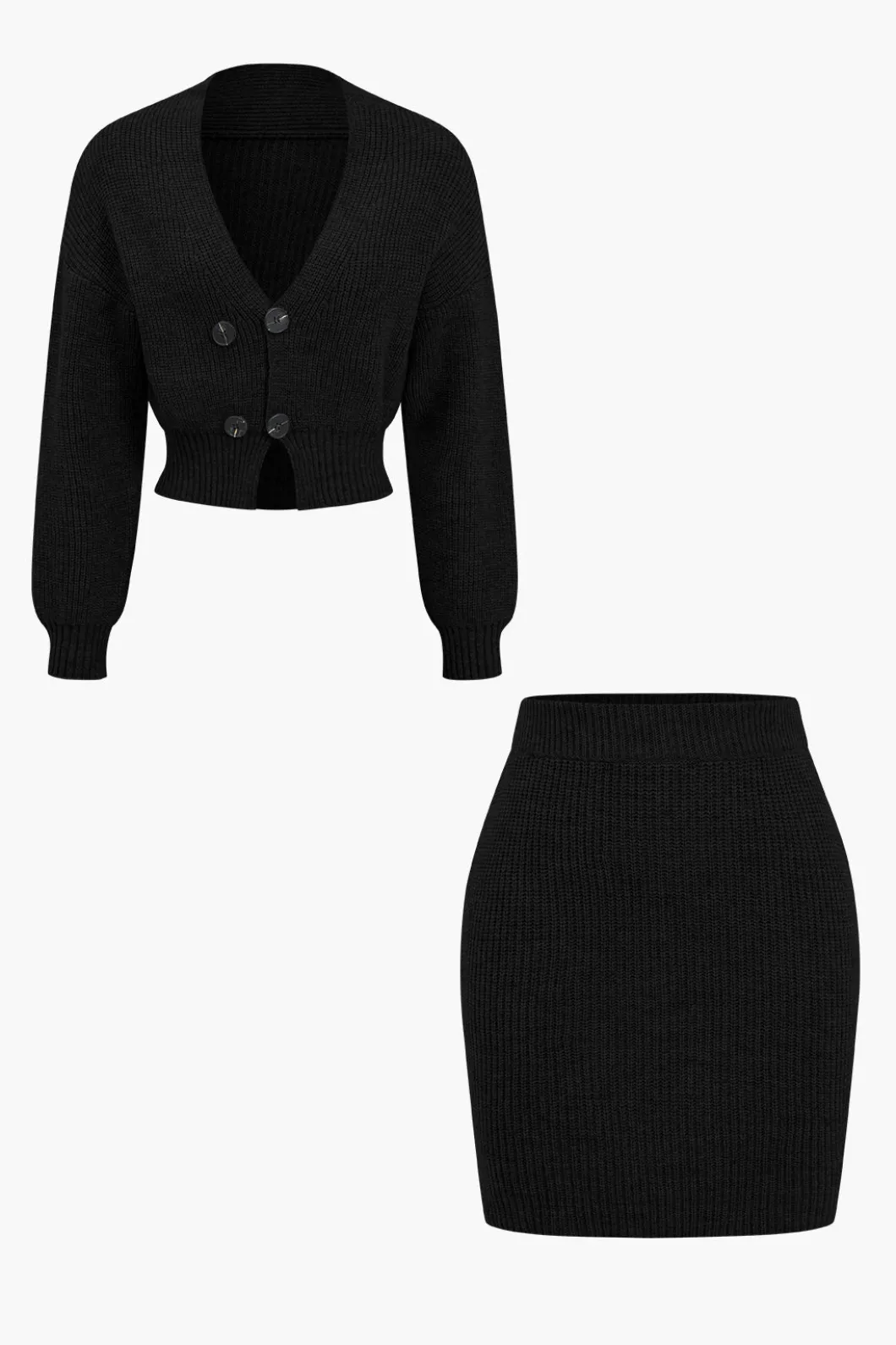 Solid Knit Button V-neck Top And Mini Skirt Set>MICAS Sale