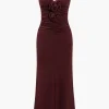 Solid Appliques Ruched Slip Midi Dress>MICAS Discount
