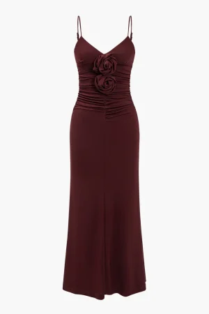 Solid Appliques Ruched Slip Midi Dress>MICAS Discount