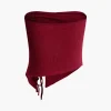Solid Asymmetrical Drawstring Slit Tube Top>MICAS Clearance