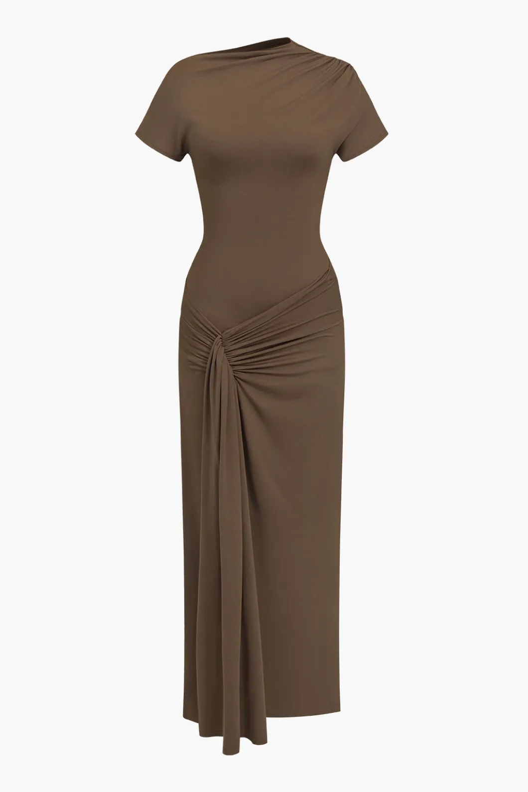 Solid Asymmetrical Knot Maxi Dress>MICAS Hot