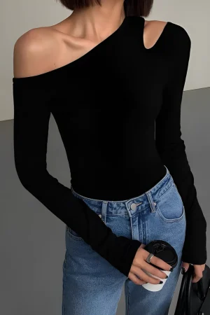 Solid Asymmetrical Long-Sleeve Top>MICAS Discount