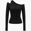 Solid Asymmetrical Long-Sleeve Top>MICAS Discount