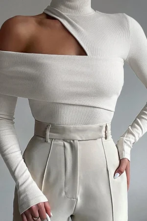 Solid Asymmetrical Long-Sleeve Top>MICAS Discount