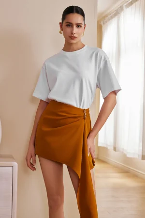 Solid Asymmetrical Mini Skirt>MICAS Clearance