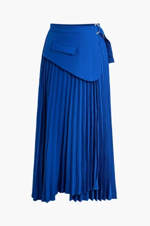 Solid Asymmetrical Pleated Skirt>MICAS Fashion