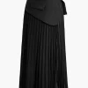 Solid Asymmetrical Pleated Skirt>MICAS Fashion