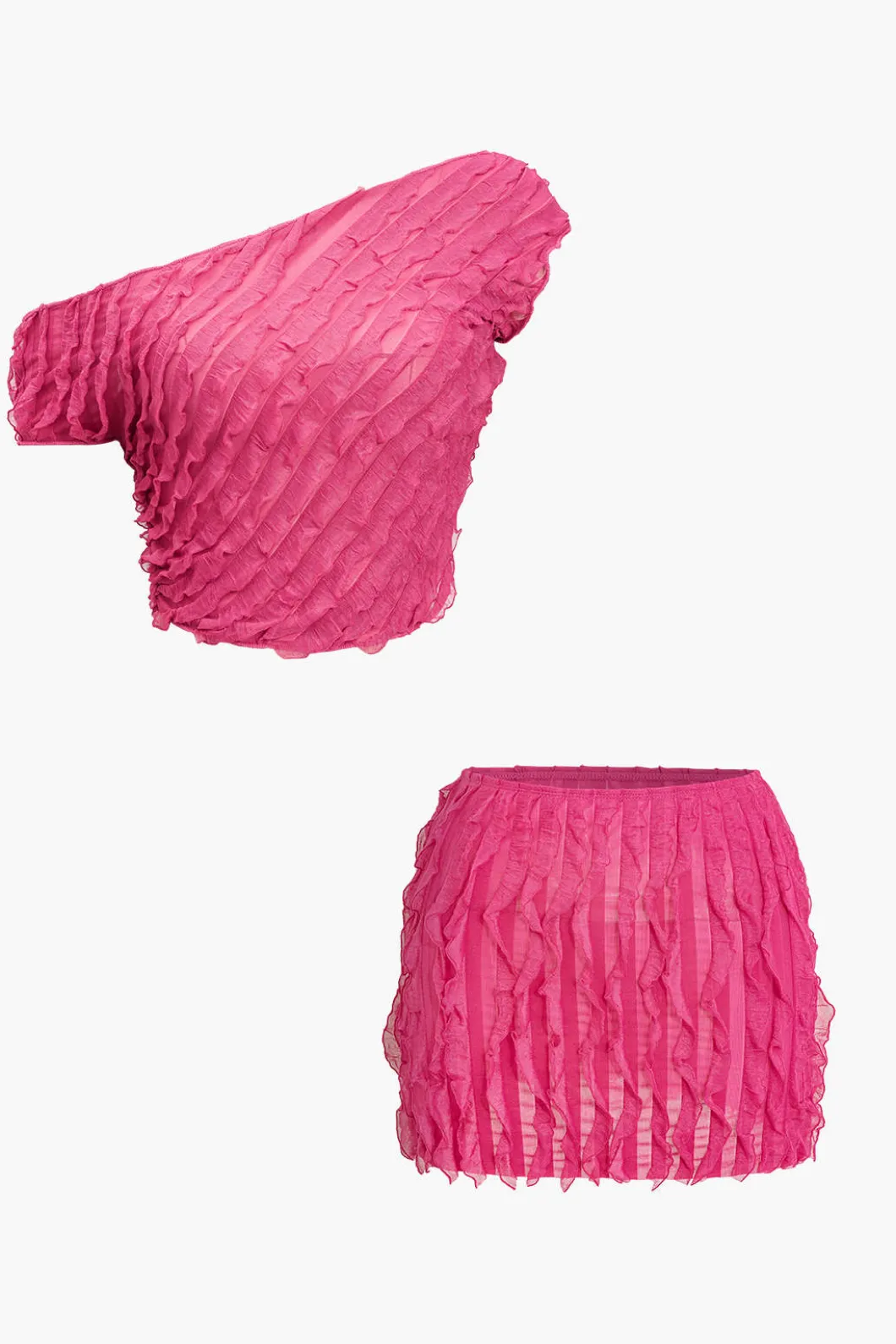Solid Asymmetrical Ruffle Skirt Set>MICAS Fashion