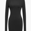 Solid Backless Long Sleeve Mini Dress>MICAS Clearance