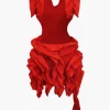 Solid Backless Pleated Ruffle Midi Dress>MICAS Discount