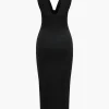 Solid Backless Ruched Slit Midi Dress>MICAS Outlet