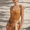 Solid Bodysuit And Leaves Print Knot Wrap Skirt Set>MICAS Hot
