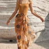 Solid Bodysuit And Leaves Print Knot Wrap Skirt Set>MICAS Hot